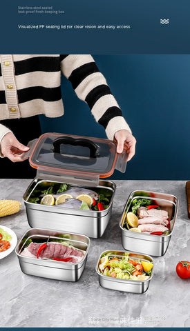 Stainless Steel Crisper Sealed Refrigerator Freezing Storage Box