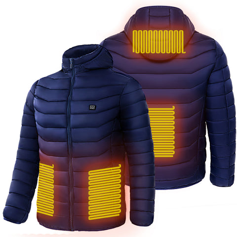 Men Heated Puffer Jacket Electric Heating Coat Insulated Hood Windbreaker 9Heat Zones